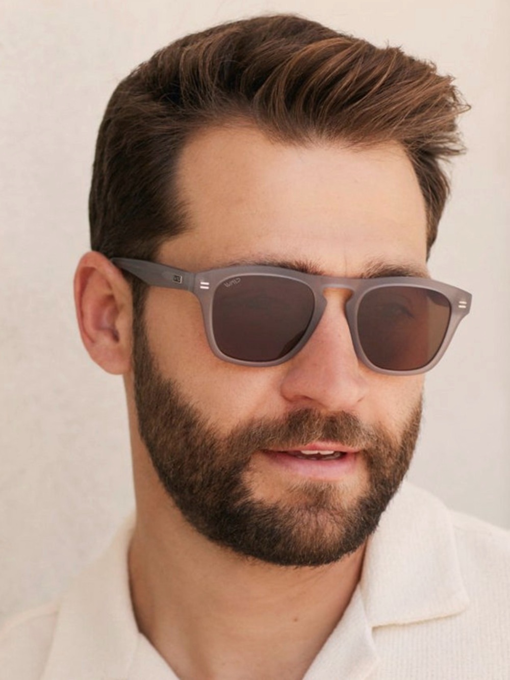 Men's Sunglasses with Brown Lenses and Light Gray Frame